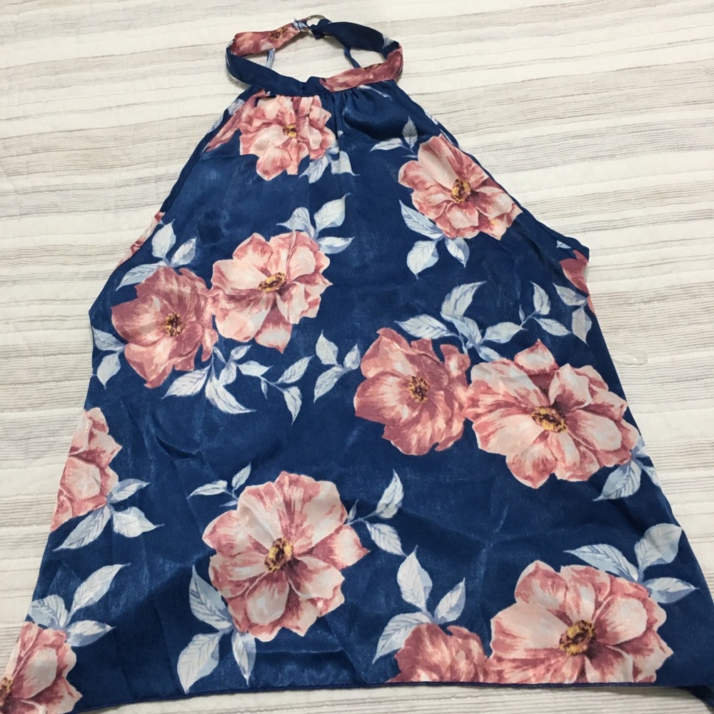 Blue with pink flowers open back tank